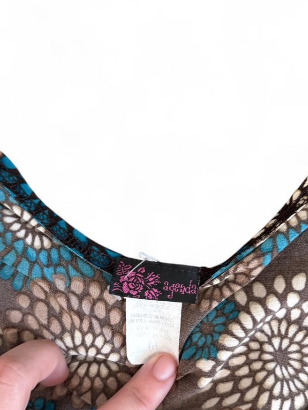 Y2K Brown Teal Floral Babydoll Top Size Large Boho Retro Tank - Picture 5 of 7